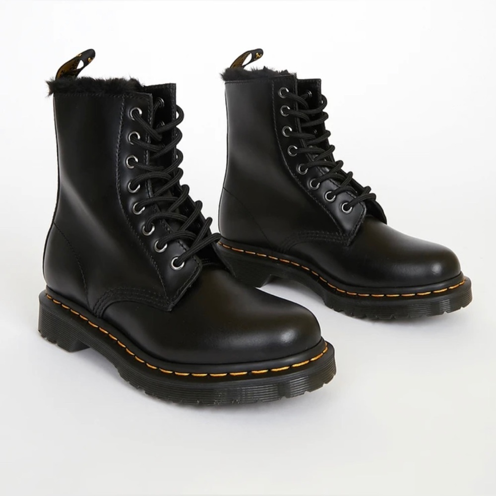 Dr. Martens 1460 Serena Dark Grey Atlas Leather Lace-Up Platform Boots - Black